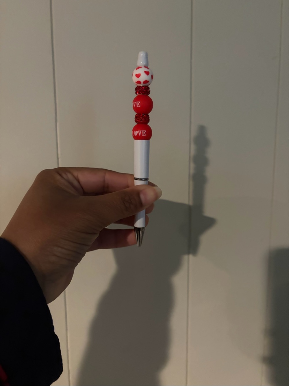 Decorative Bead Pen - White and Red